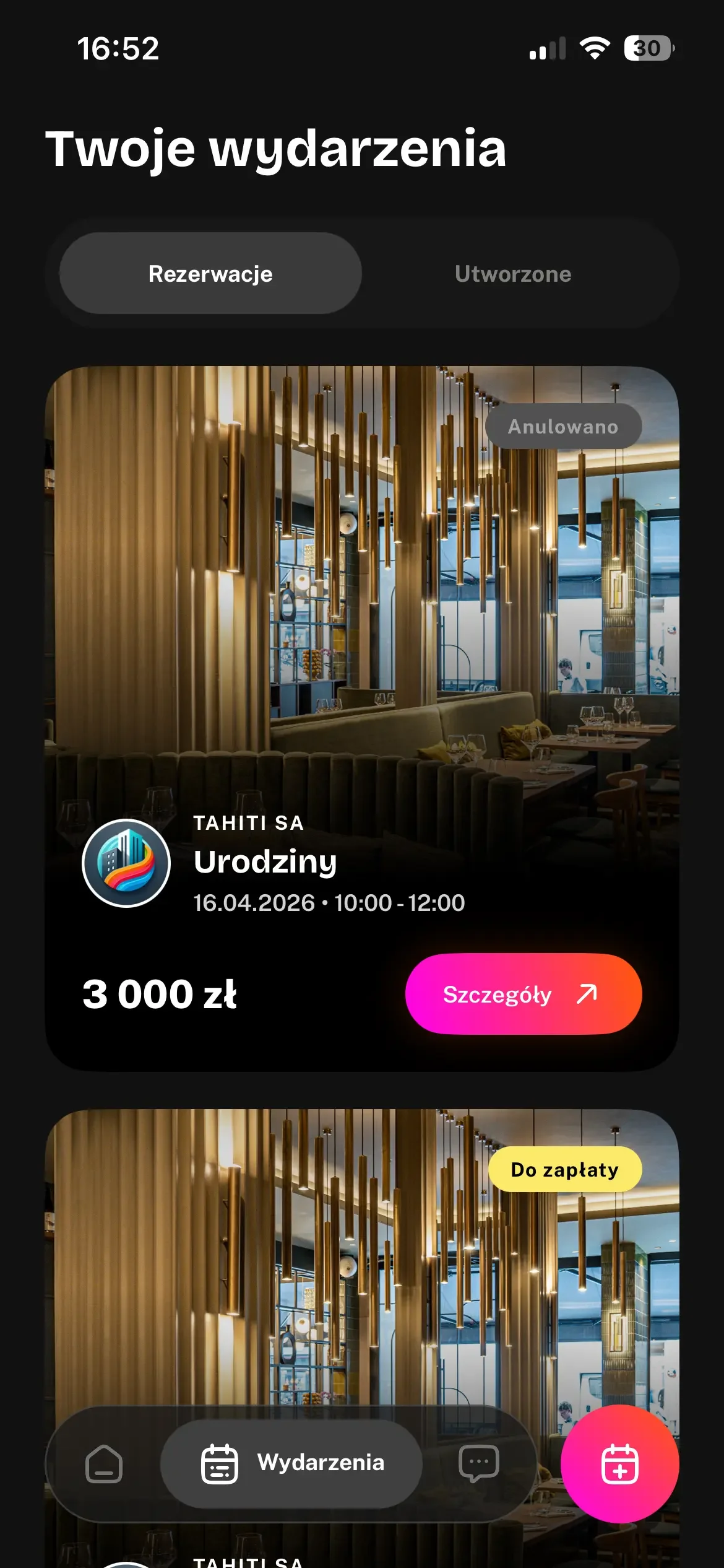 Twoje wydarzenia i rezerwacje w aplikacji Campii
