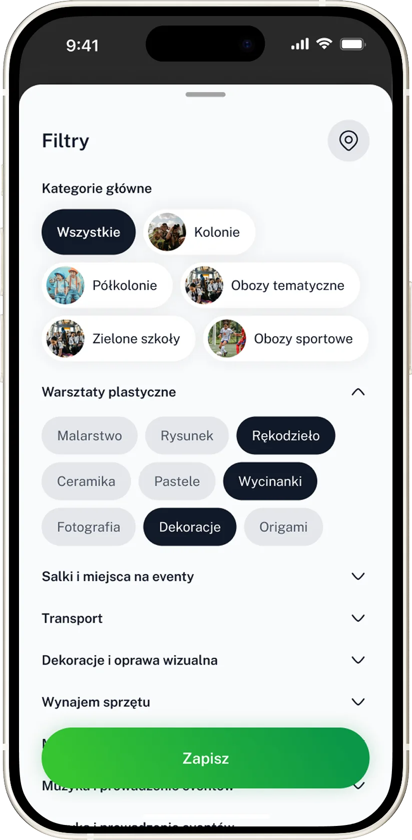 Ekrany aplikacji Campii